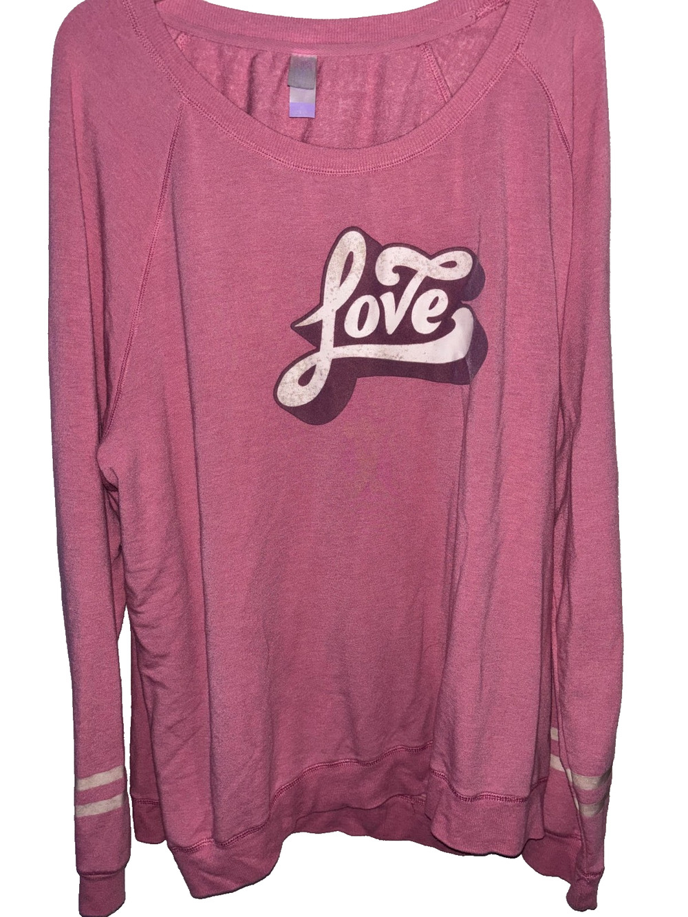 Secret Treasures Pajama Top Women 3X Pink Love Graphic Varsity Stripe Sweatshirt